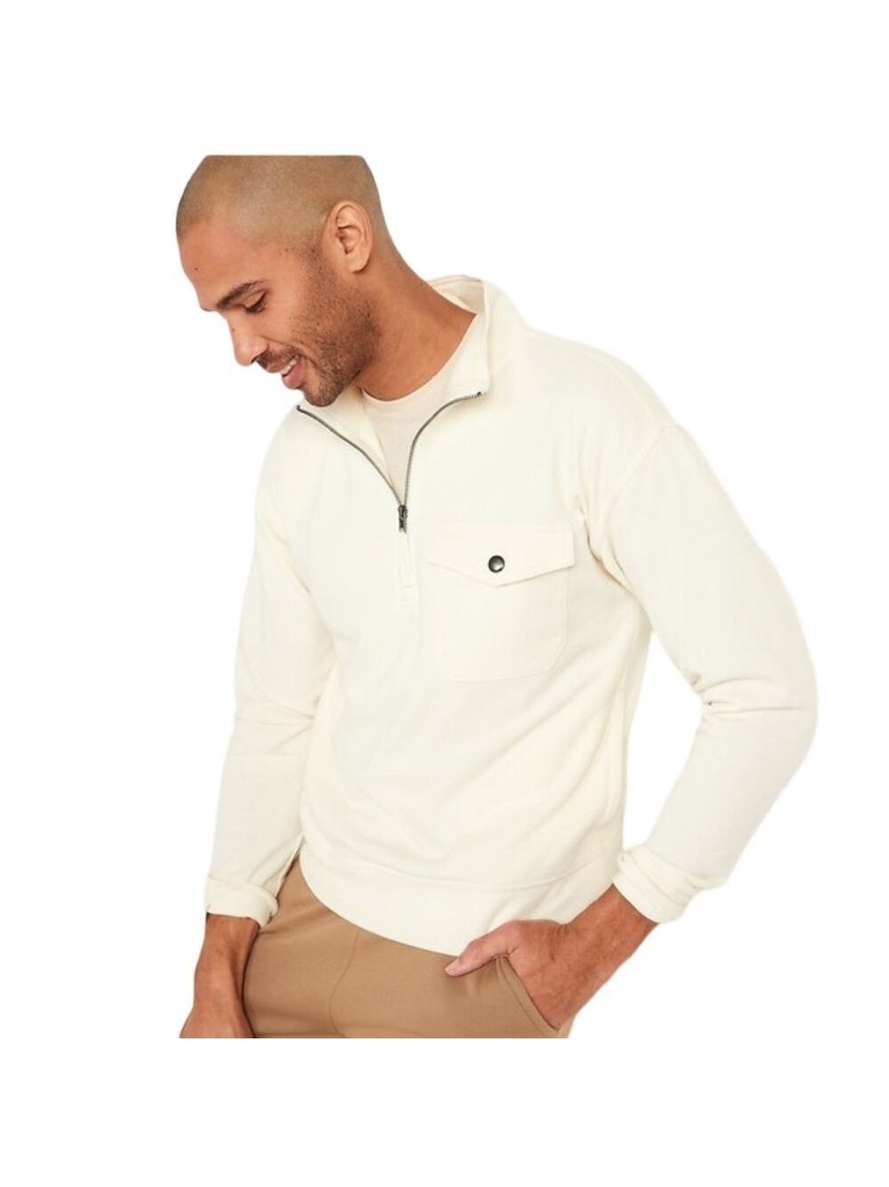 Old Navy 1/4 Zip Cream Utility Pocket Sweatshirt NWT Size XL